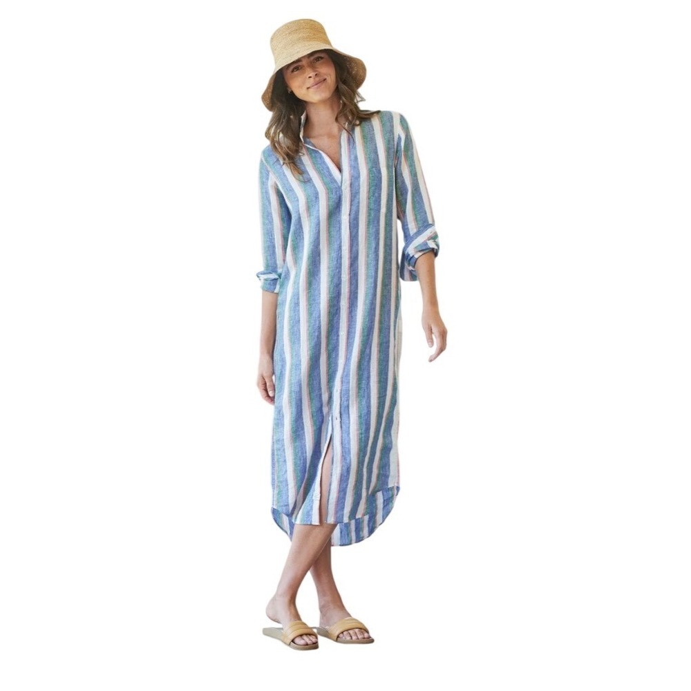 Frank & Eileen Rory Linen Maxi Shirt Dress M GPBL Multi Stripe Coastal Luxury
